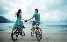 couple biking